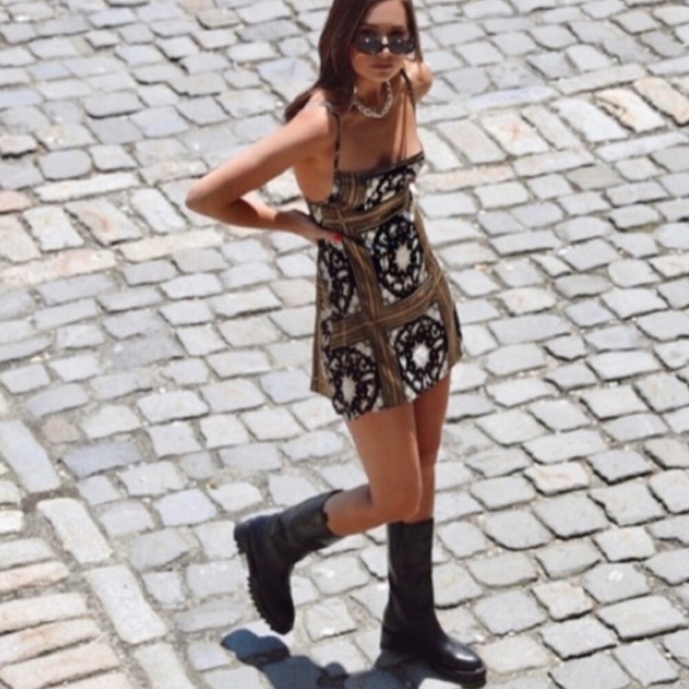 NWT Danielle Bernstein Printed Mini Slip Dress